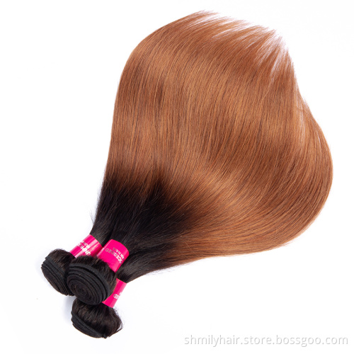 Wholesale Virgin Cuticle Aligned Brazilian Straight Hair Weft Colored 1B/30 Dark Roots Brown Ombre Hair Bundles